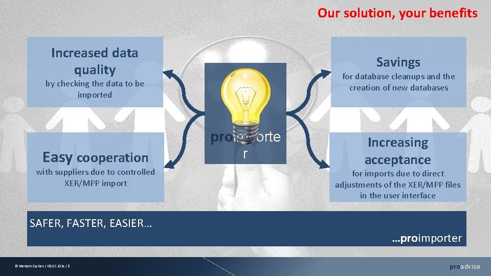 Our solution, your benefits Increased data quality Savings for database cleanups and the creation