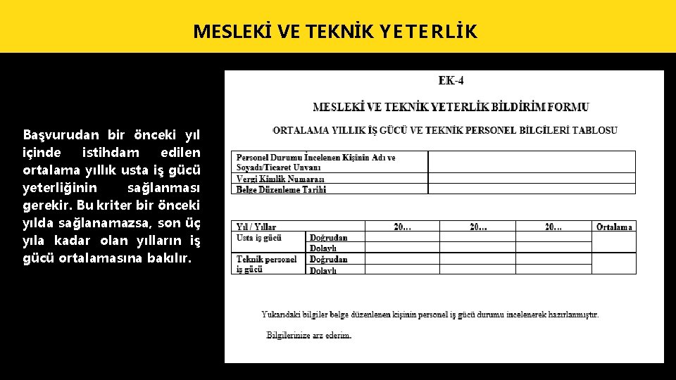 MESLEKİ VE TEKNİK Y E T E R L İ K Başvurudan bir önceki