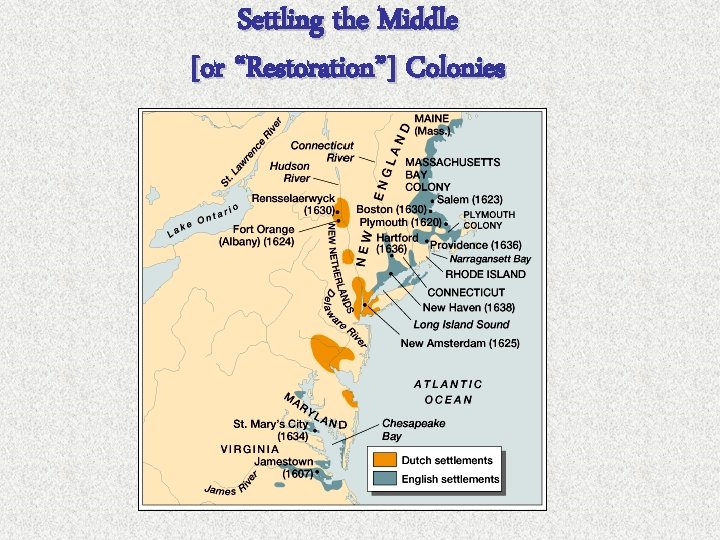 Settling the Middle [or “Restoration”] Colonies 