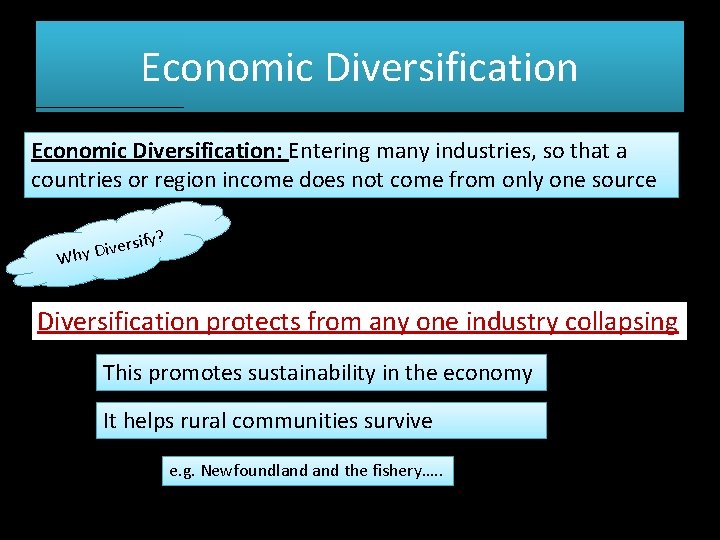 Economic Diversification: Entering many industries, so that a economic diversification. countries or region income