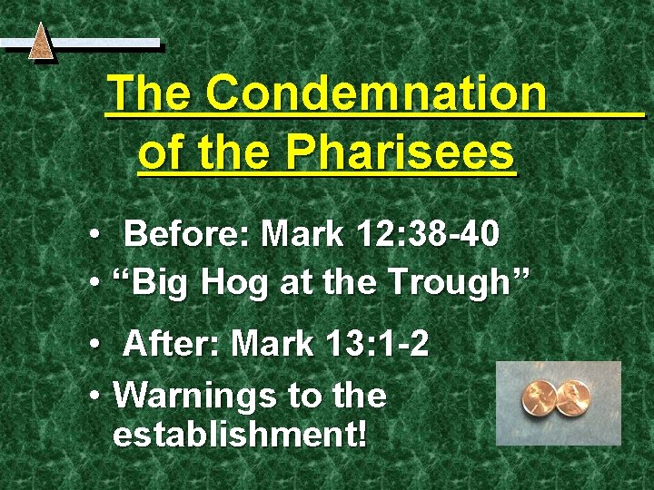 The Condemnation of the Pharisees • Before: Mark 12: 38 -40 • “Big Hog