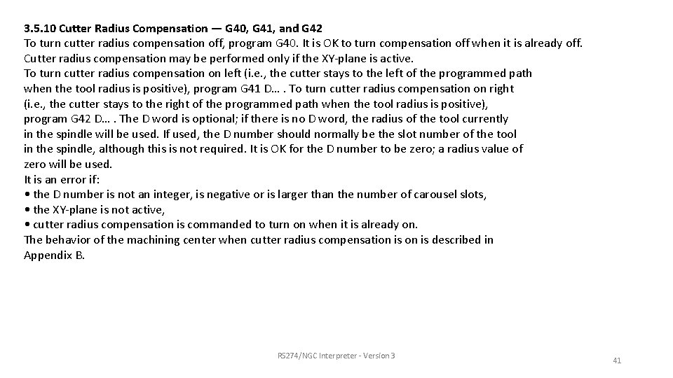 3. 5. 10 Cutter Radius Compensation — G 40, G 41, and G 42