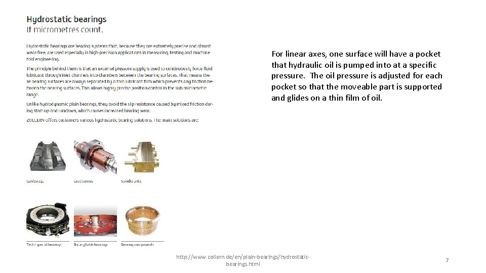 For linear axes, one surface will have a pocket that hydraulic oil is pumped