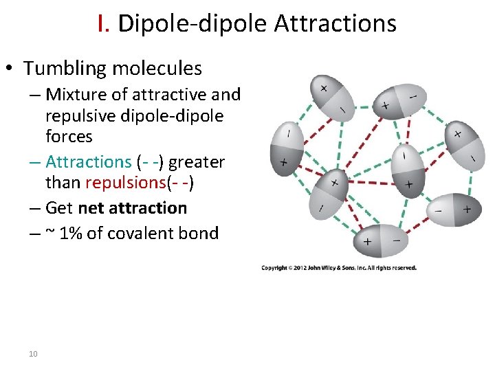 I. Dipole-dipole Attractions • Tumbling molecules – Mixture of attractive and repulsive dipole-dipole forces