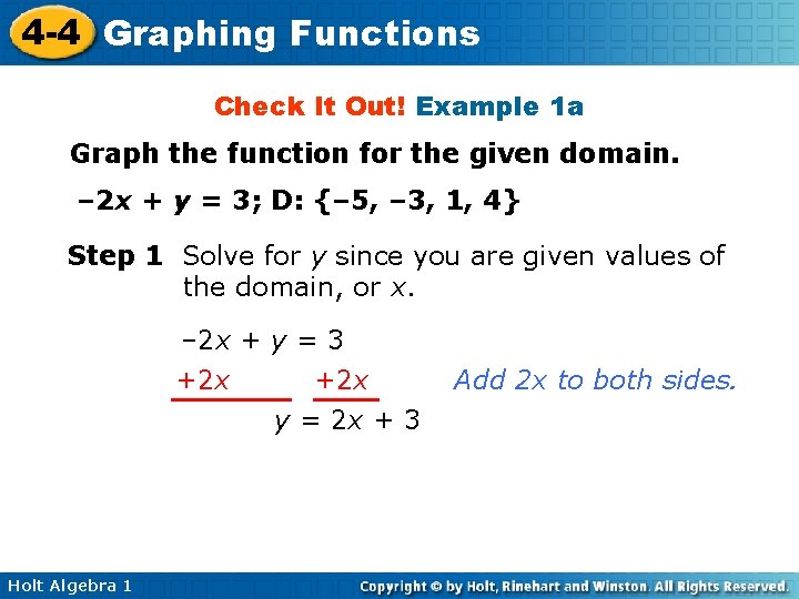 4 -4 Graphing Functions Check It Out! Example 1 a Graph the function for