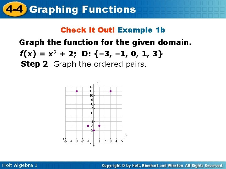 4 -4 Graphing Functions Check It Out! Example 1 b Graph the function for