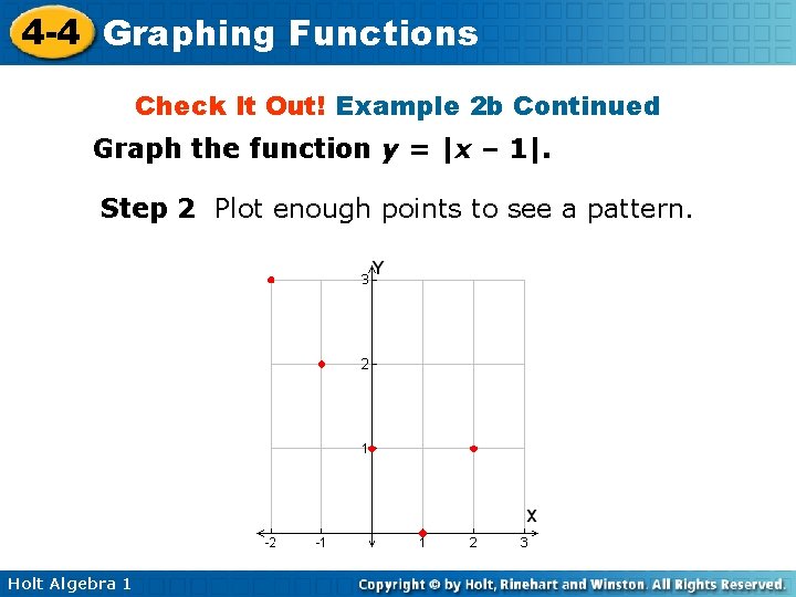 4 -4 Graphing Functions Check It Out! Example 2 b Continued Graph the function