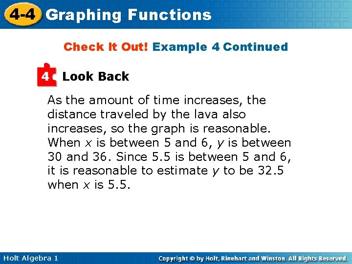 4 -4 Graphing Functions Check It Out! Example 4 Continued 4 Look Back As