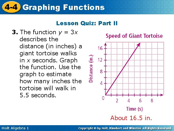 4 -4 Graphing Functions Lesson Quiz: Part II 3. The function y = 3