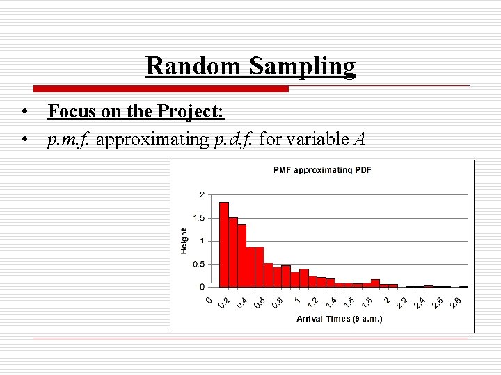 Random Sampling • Focus on the Project: • p. m. f. approximating p. d.