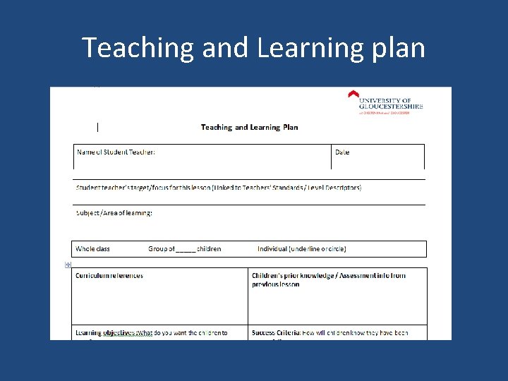 Teaching and Learning plan 