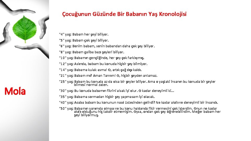 Çocuğunun Güzünde Bir Babanın Yaş Kronolojisi "4" yaş: Babam her şeyi biliyor. "5" yaş: