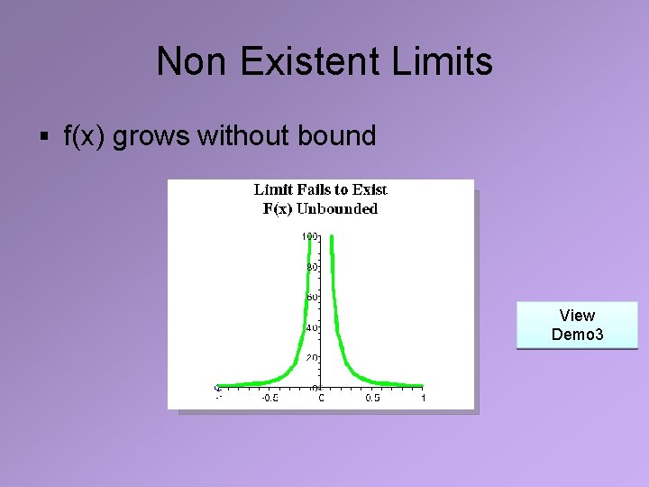 Non Existent Limits § f(x) grows without bound View Demo 3 
