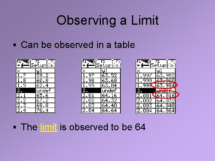 Observing a Limit § Can be observed in a table § The limit is