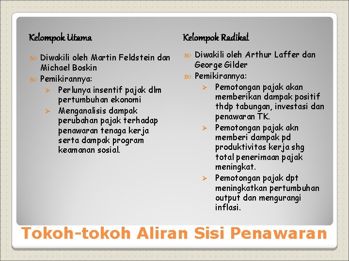 Kelompok Utama Kelompok Radikal Diwakili oleh Martin Feldstein dan Michael Boskin Pemikirannya: Ø Perlunya