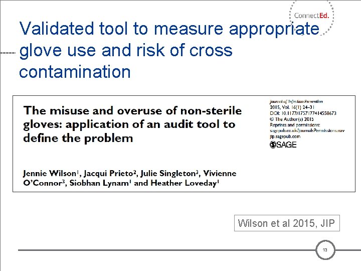 Validated tool to measure appropriate glove use and risk of cross contamination Wilson et