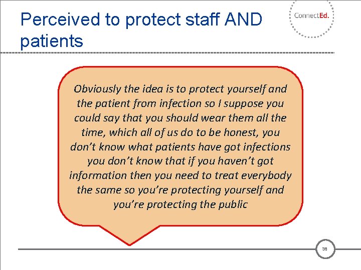 Perceived to protect staff AND patients Obviously the idea is to protect yourself and