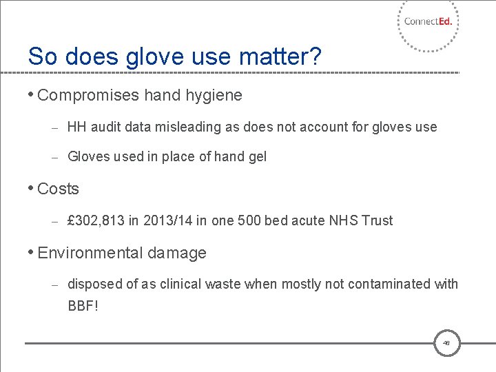 So does glove use matter? • Compromises hand hygiene – HH audit data misleading