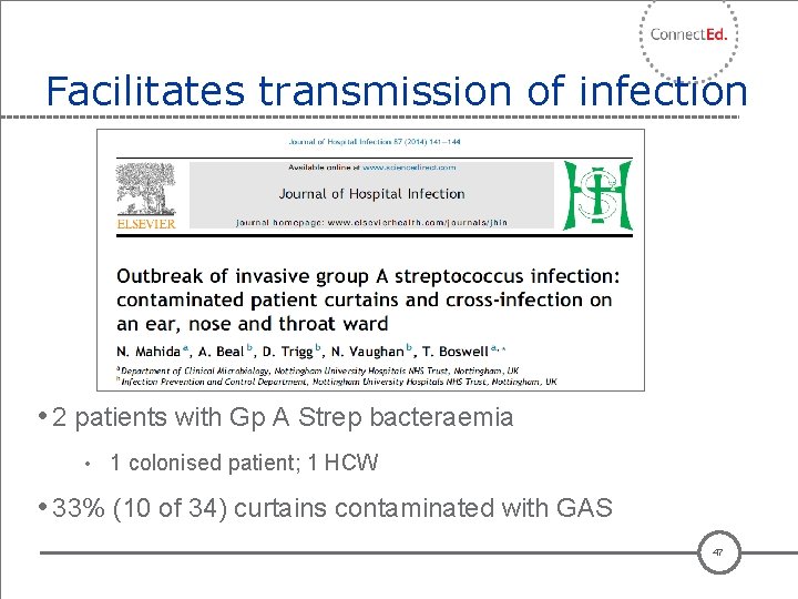 Facilitates transmission of infection • 2 patients with Gp A Strep bacteraemia • 1