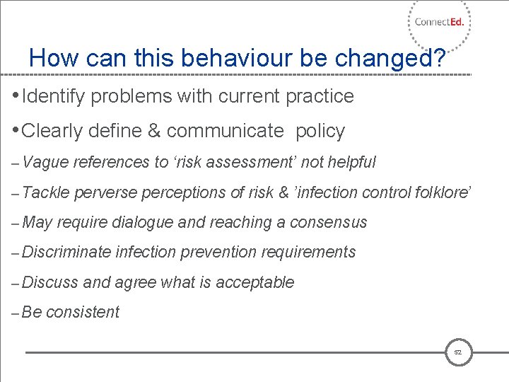 How can this behaviour be changed? • Identify problems with current practice • Clearly