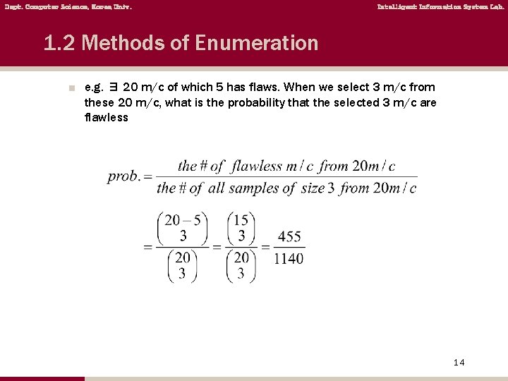 Dept. Computer Science, Korea Univ. Intelligent Information System Lab. 1. 2 Methods of Enumeration