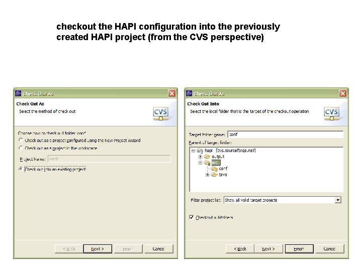 checkout the HAPI configuration into the previously created HAPI project (from the CVS perspective)