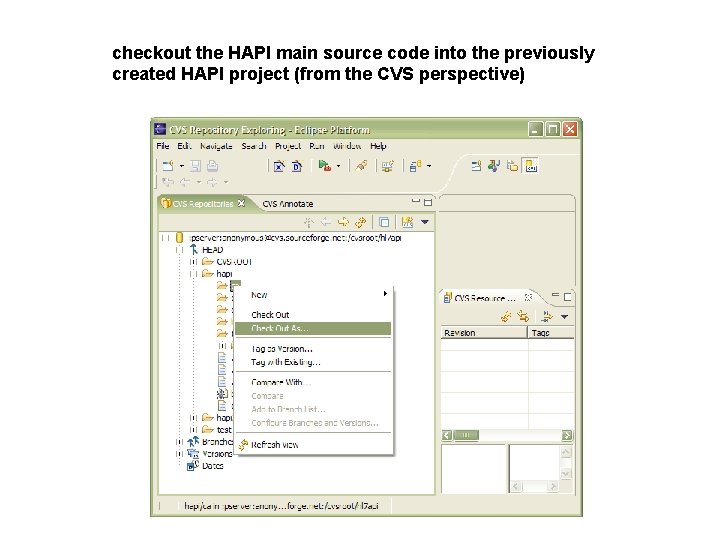 checkout the HAPI main source code into the previously created HAPI project (from the