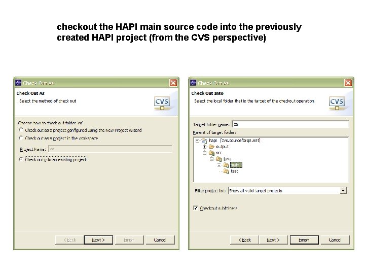 checkout the HAPI main source code into the previously created HAPI project (from the