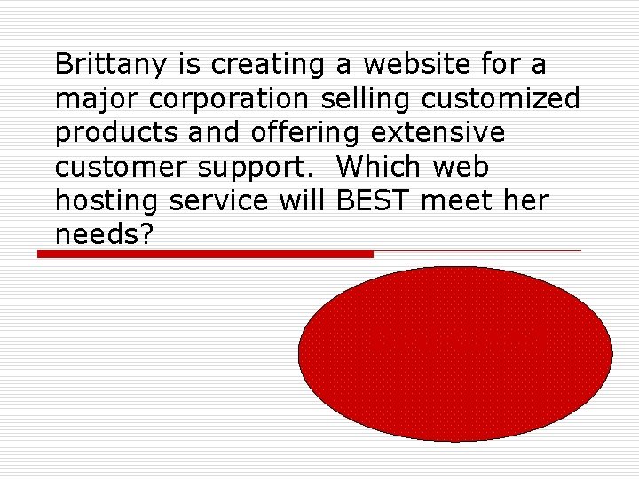 Brittany is creating a website for a major corporation selling customized products and offering