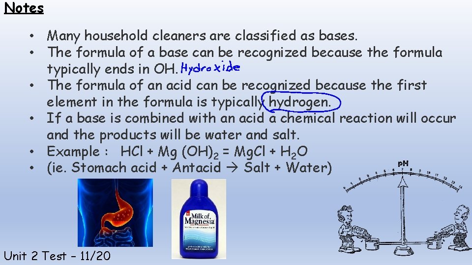 Notes • Many household cleaners are classified as bases. • The formula of a