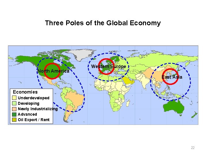 Three Poles of the Global Economy North America Western Europe East Asia Economies Underdeveloped