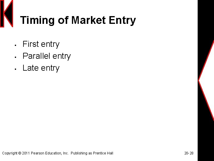 Timing of Market Entry § § § First entry Parallel entry Late entry Copyright