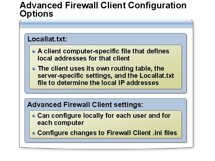 Advanced Firewall Client Configuration Options Locallat. txt: A client computer-specific file that defines local