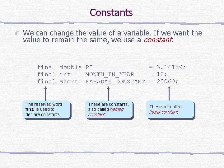 Constants We can change the value of a variable. If we want the value