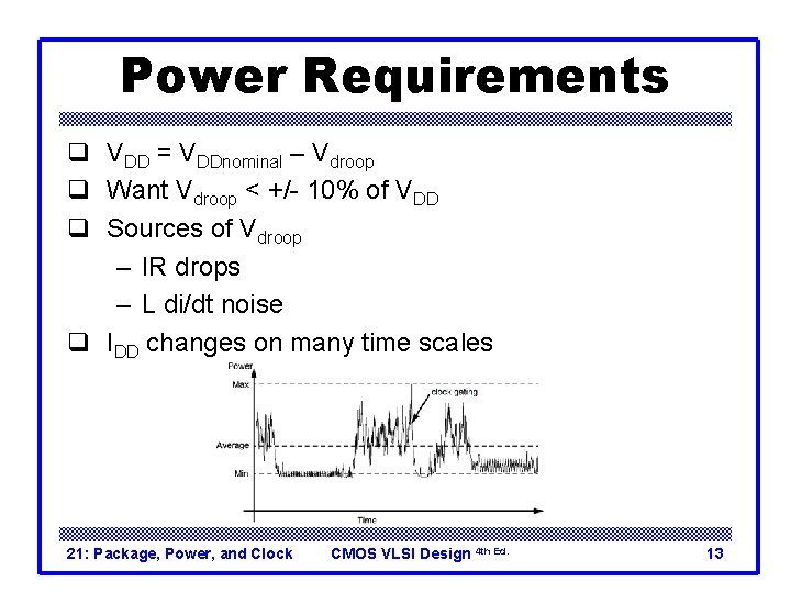 Power Requirements q VDD = VDDnominal – Vdroop q Want Vdroop < +/- 10%