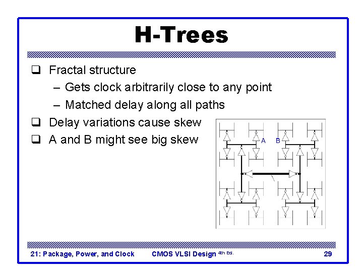H-Trees q Fractal structure – Gets clock arbitrarily close to any point – Matched
