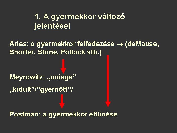 1. A gyermekkor változó jelentései Aries: a gyermekkor felfedezése (de. Mause, Shorter, Stone, Pollock