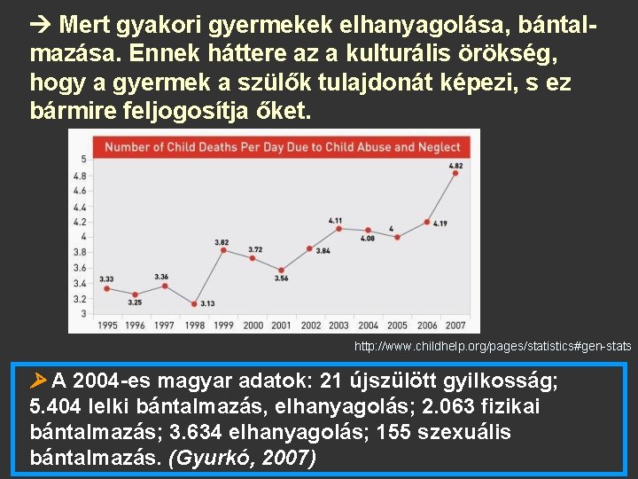  Mert gyakori gyermekek elhanyagolása, bántalmazása. Ennek háttere az a kulturális örökség, hogy a