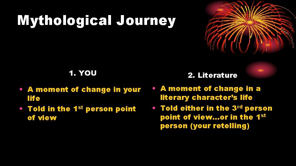 Mythological Journey 1. YOU • A moment of change in your life • Told