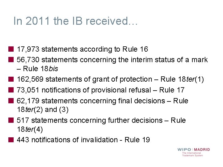 In 2011 the IB received… 17, 973 statements according to Rule 16 56, 730