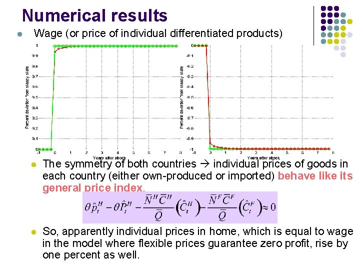 Numerical results l Wage (or price of individual differentiated products) l The symmetry of