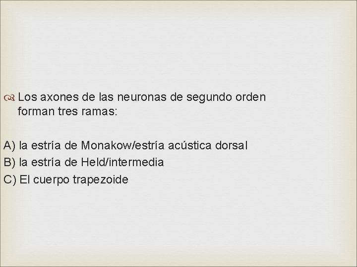  Los axones de las neuronas de segundo orden forman tres ramas: A) la