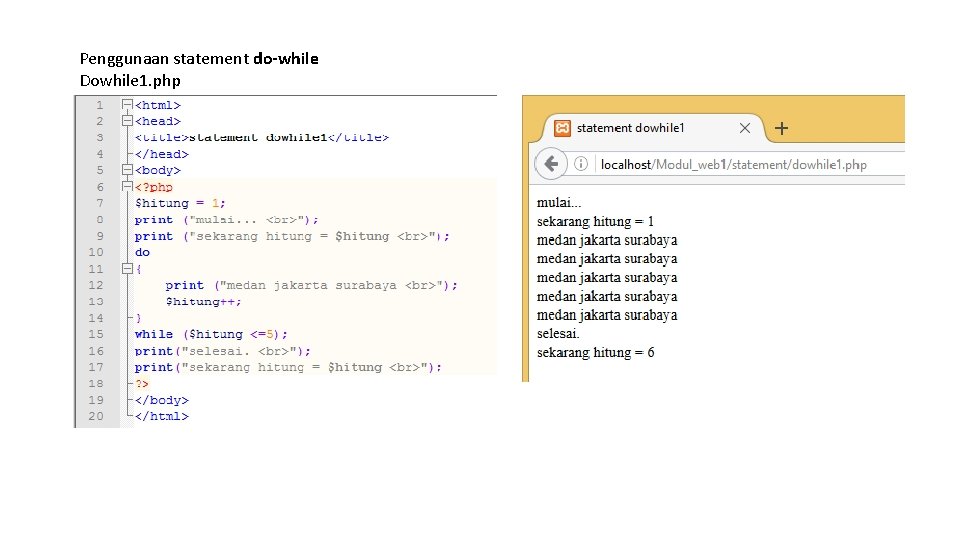 Penggunaan statement do-while Dowhile 1. php 
