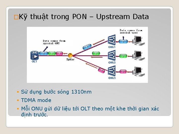 �Kỹ thuật trong PON – Upstream Data § Sử dụng bước sóng 1310 nm