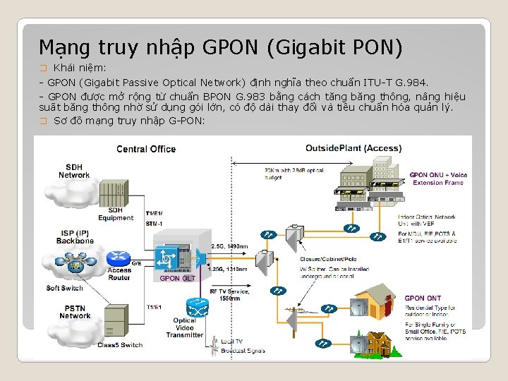 Mạng truy nhập GPON (Gigabit PON) � Khái niệm: - GPON (Gigabit Passive Optical