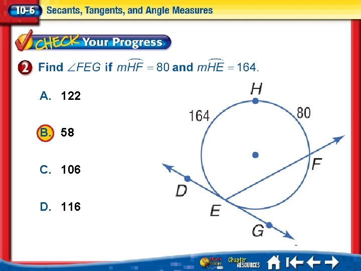 A. 122 B. 58 C. 106 D. 116 1. 2. 3. 4. A B