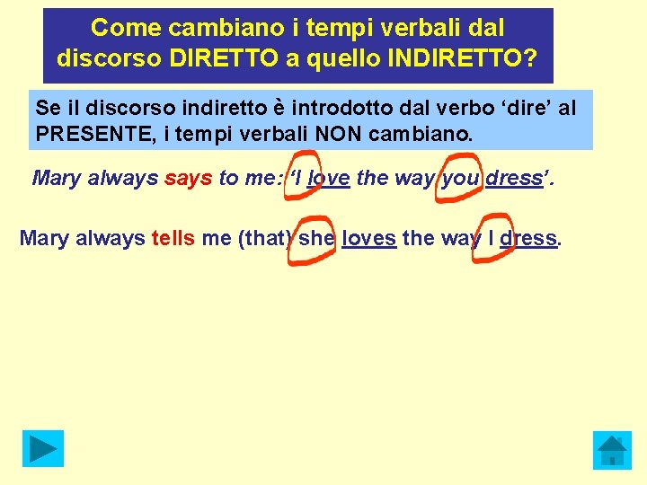 Come cambiano i tempi verbali dal discorso DIRETTO a quello INDIRETTO? Se il discorso Come cambiano i tempi verbali dal discorso DIRETTO a quello INDIRETTO? Se il discorso