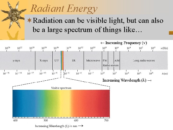 Radiant Energy ¬Radiation can be visible light, but can also be a large spectrum Radiant Energy ¬Radiation can be visible light, but can also be a large spectrum