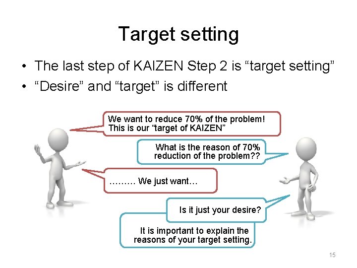 Target setting • The last step of KAIZEN Step 2 is “target setting” •