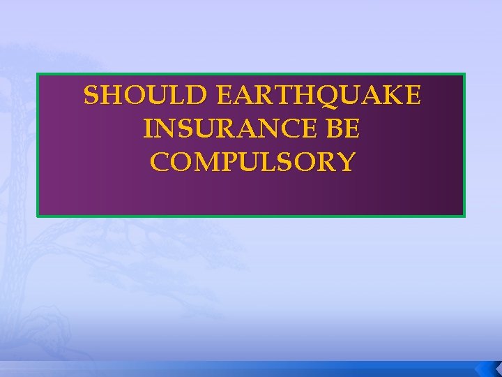SHOULD EARTHQUAKE INSURANCE BE COMPULSORY 